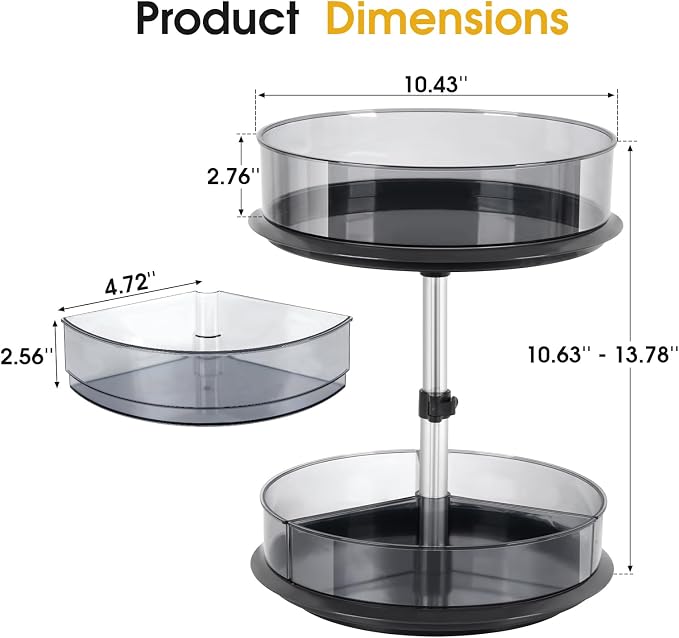 2 Tier Medicine Cabinet Organizer, Rotary Turntable Organizer for Medicine and Vitamin Bottles, Under Sink Organizer for Medicine, Bathroom Cabinet Storage, Tray has Removable Dividers, Easy Assembly