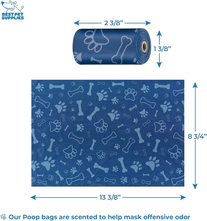 Best Pet Supplies Dog Poop Bag Holder Leash Attachment with Reusable Dispenser for Travel, Walking, Park, and Outdoor Use, Durable with Clip-On - Royal Blue, Pack of 2, Plastic Dispenser w/30 Bags