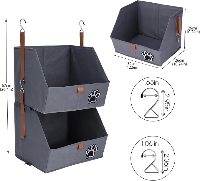 2-Tier Dog Shelves Storage Organizer, Dog Toy Basket, Hanging Closet Organizer for Pet, Fabric Storage Bins Dog Cabinet, Collapsible Baskets for Dog Toys,Collar,Clothes,Blanket -Grey