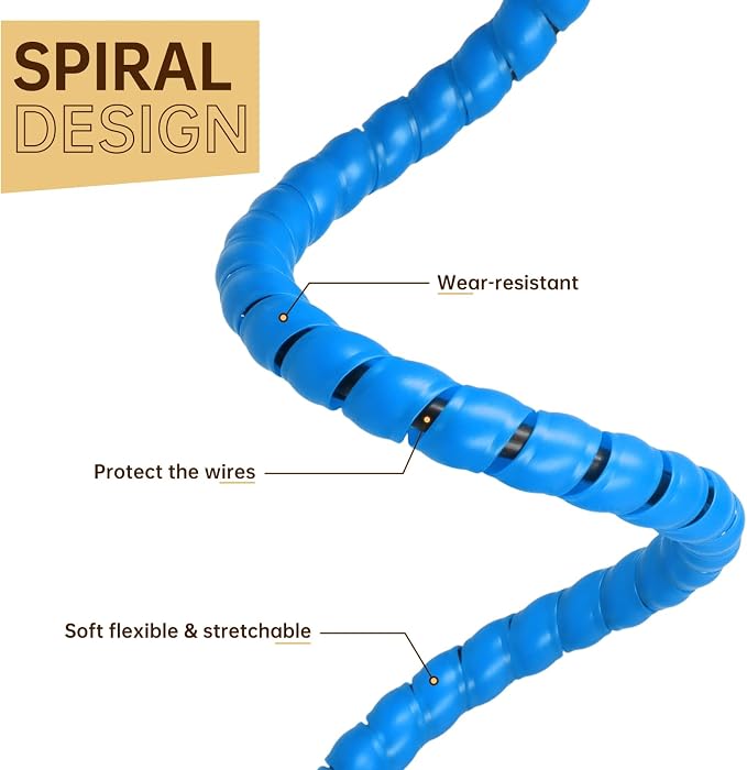 Spiral Cable Wrap, 10ft Cable Sleeves for Cords, Flexible Cable Management Sleeve for Computer, Power, Audio & Video Cords (Blue, 3/8")