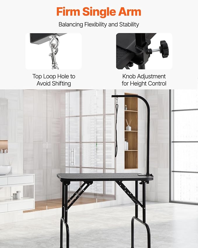 VEVOR Pet Grooming Table, 32 x18 Inch with Height Adjustable Arm, 220LBS Static Weight Capacity, Foldable Dog Groom Station with No-Sit Haunch Holder with Grooming Loop, for Medium and Small Dogs