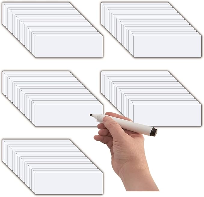 STTMGN Dry Erase Magnetic Name Tags,Magnets for Classroom(1x3,Pack of 100),Write On Labels,Waterproof/Reusable for Office&File Cabinet&Whiteboard&Fridge(White)