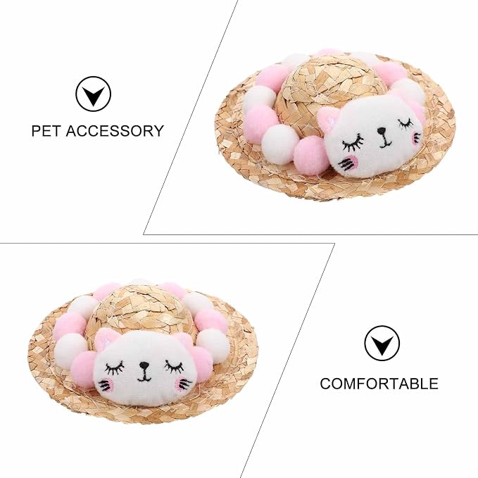 Wear-Resistant Decorative Pet Hat for Cat and Kitten Pink Summer | Raffia and Plush Build, Comfortable Fit with Reduced, Lovely Style for Halloween Photos