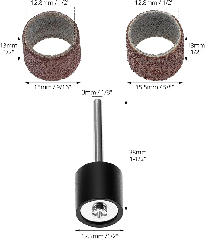QWORK Pet Nail Grinder Replacement Kit - 20 Sanding Bands (60 & 100 Grit) & 2 Grinding Drums for Dog Claw Care - 0.5 Inch Grooming Tool Accessory for Trimming & Smoothing