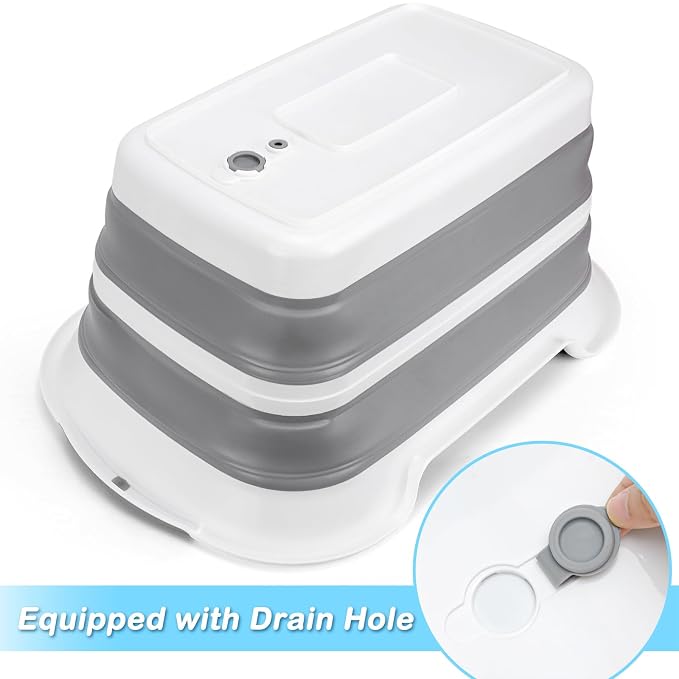 Collapsible Dog Bathtub with Drainage Hole, Portable Pets Bathing Tub, Gray | Foldable Washing Tub, Multi-Functional Pets Bathtub, for Puppy Small Dogs Cats