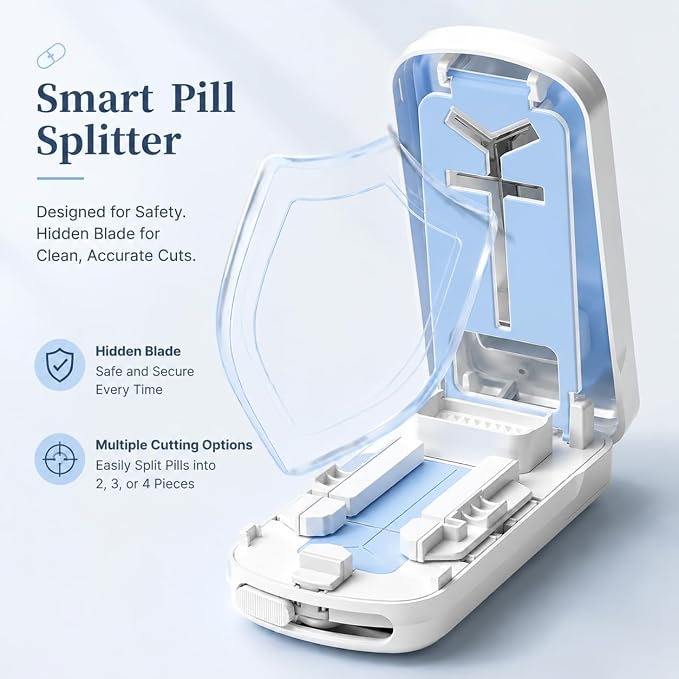 Pill Cutter | Pill Splitter for Small or Large Pills | Design in The USA| Cuts Vitamins |- Adjustable Splitter Easy to Clean, Safe for Seniors, Kids, Pets (Beige)