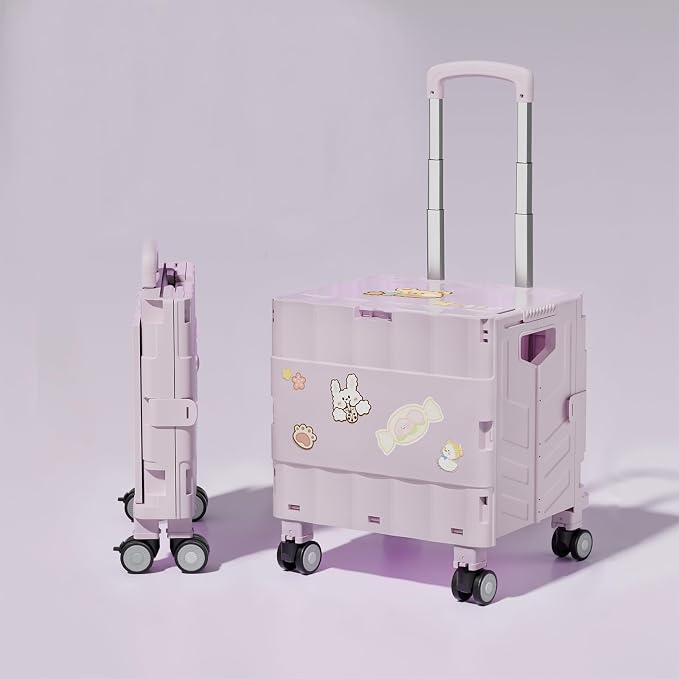 Collapsible Wheeled Crate with Lid,Folding Utility Cart Portable Rolling Crate Handcart,asket on 4 Rotate Wheels,Can Climb Stairs,Heavy Loads and Easy Storage A 36.5X32X92CM