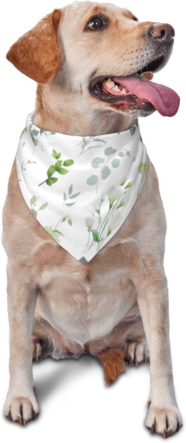 Sage Green Dog Bandana,Adjustable Triangle Bibs Dogs Scarf,Puppy Neckerchief Dog Cat Bib for Spring Summer (Light Green on White)