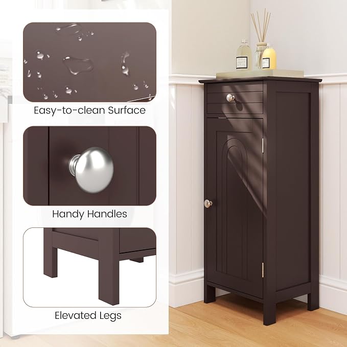 GLACER Floor Storage Cabinet, Bathroom Storage Cabinet (Brown) | 2 Adjustable Shelves | Ideal for Bathroom, Living Room | 14 x 12 x 34.5 inches