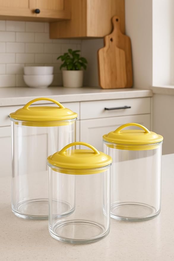 Reston Lloyd Food Storage Containers, BPA Free Airtight Canisters for Cereal, Pasta, Sugar, Coffee, Flour, Cookies, Loose Tea, for Kitchen Organization, Set of 3, Red (Pack of 4)