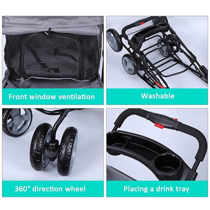 High-Grade Double-Layer Pet Dog and Dog Cart One-Button Folding Removable and Easy to Assemble Roller Blind Design with Cup Card Slot