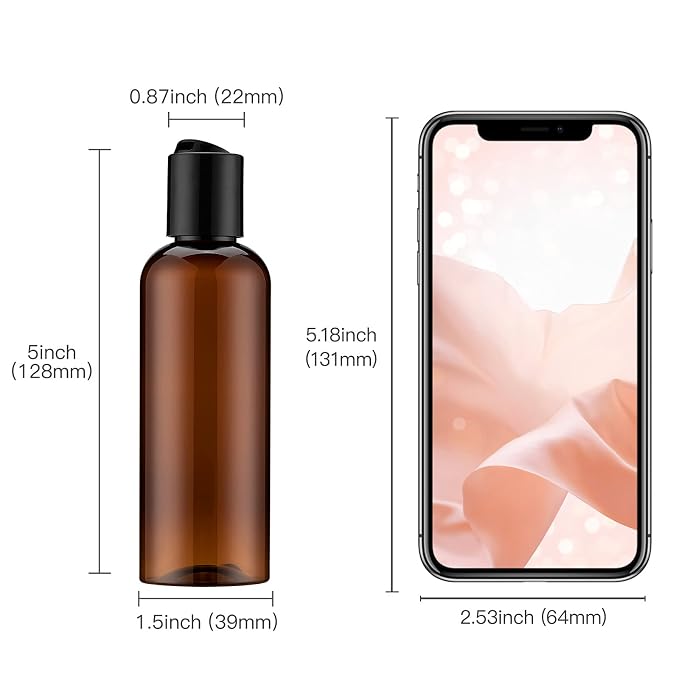 Travel Bottles for Toiletries, 3.4 oz Travel Size Containers, 5pcs, Amber | Squeezable empty plastic bottles, TSA approved, leak proof, with labels, for liquids & shampoo lotion, gym essentials