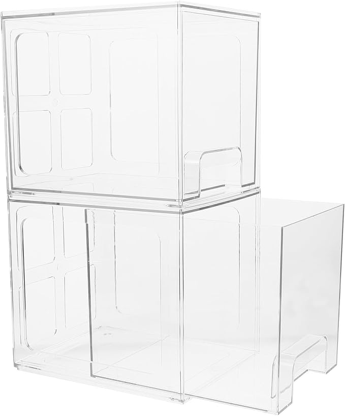 2 Pcs Makeup Organizer Box with Drawers, Large Storage Capacity Pet Cosmetic Organizer with Stylish and Simple Design for Desktop Use, Easy to Find Items