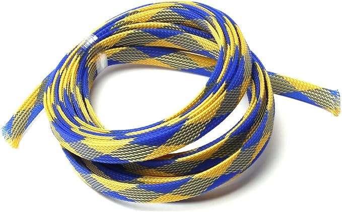 Jutagoss PET Expandable Braided Cable Sleeve, 16.4ft - 1/2 inch Blue Yellow Cable Management Sleeve, Wire Loom Tube Cord Protector for USB Cable, Power Cord, Audio Video and More, 1Pc