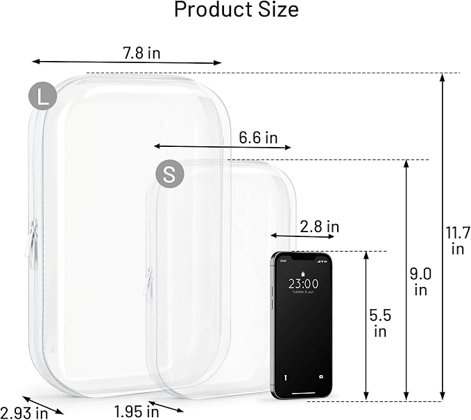Clear Hard Shell Organizer Cases, 2 Pack | Durable PET shell with water-resistant, scratch-resistant surface for travel, toiletries, electronics and daily essentials