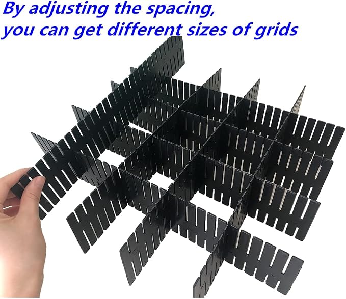 8pcs DIY Plastic Drawer Organizer Adjustable Drawer Dividers for Home Tidy Closet, Socks, Underwear, Office School Supplies, Kitchen Utensil Tools (Black)