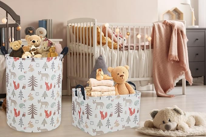 Essme Rectangular Kids Basket,Animal Storage Basket with Handles for Room Decor, Ocean Storage Bin（Grey animal）