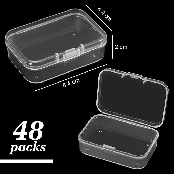 SATINIOR 48 Packs Clear Small Plastic Containers Transparent Storage Box with Hinged Lid for Small Items Crafts Jewelry (2.52 x 1.73 x 0.79 Inches) (CH-SATINIOR-423619)