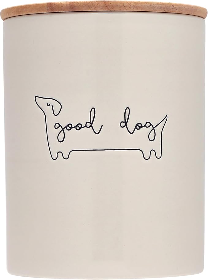 Pearhead Good Dog Ceramic Treat Jar with Airtight Wooden Lid | 4 Cup / 32 oz, Cute Pet Treat Canister Keeps Dog Snacks Fresh – Durable, Easy-to-Clean Design, Kitchen Counter Décor