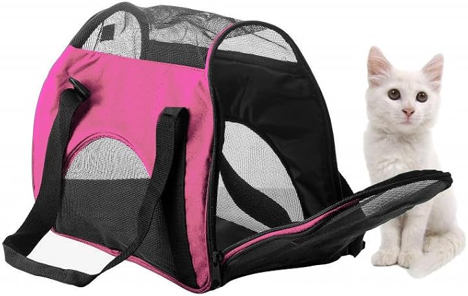 Airline Approved Soft Sided Pet Carrier by Zampa, Low Profile Travel Tote, Removable pad, Premium Zippers & Under Seat Compatibility, for Cats and Small Dogs, 2 Openings, Shoulder Strap For Travel