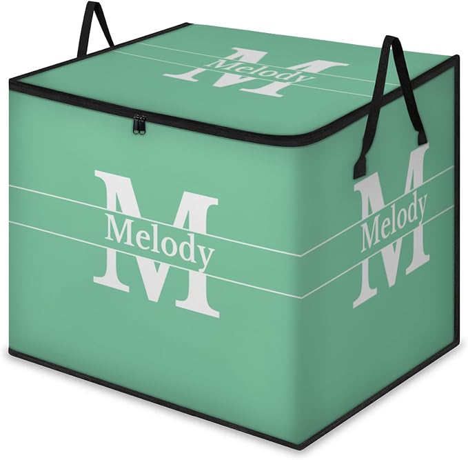 Custom Extra Large Storage Baskets Named with Lid, Personalized Storage Bins Basket Boxes Handles for Clothes Blanket Bedroom Closet Organizing Toys Shelves, Mint Green with Initial Letter