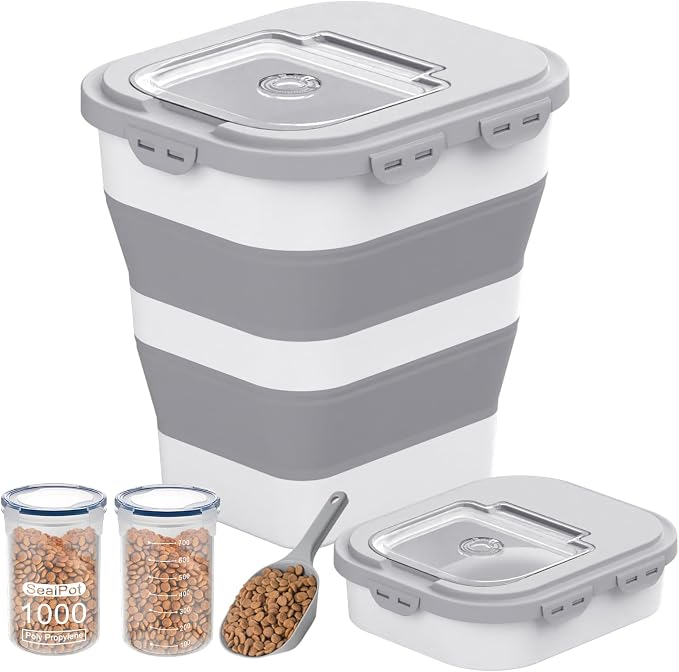 35-40Lbs Airtight Dog Food Storage Container Collapsible Dog Food Container | Large Pet Food Storage Container with Lid, Wheels,Date Track,Keep Fresh for Rice,Flour,Sugar,Scoop,2PCS Container