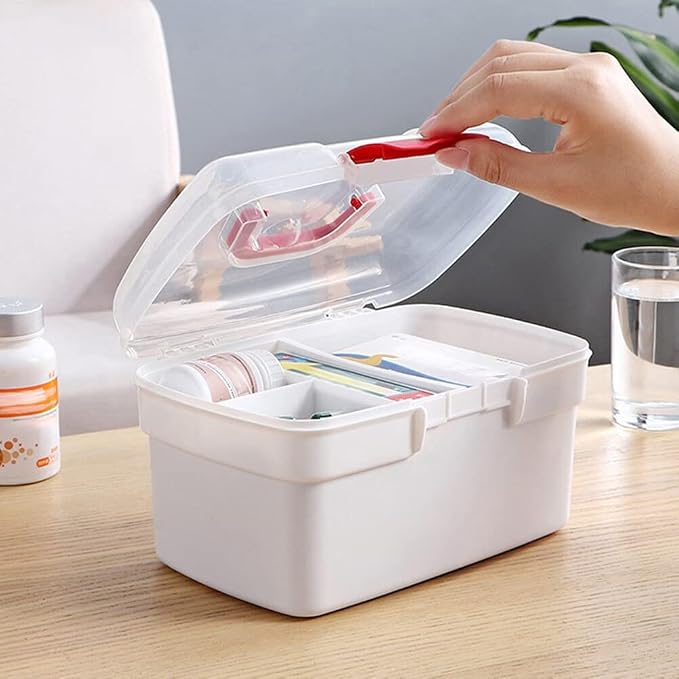 Eforcase Storage Organizer - Medicine Box Plastic First Aid Box Empty - Family Emergency Kit Medication Storage Organizer with Handle Medicine Cabinet Storage Pill Case Durable Organizer Box Bins