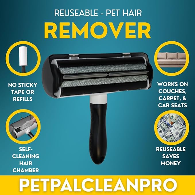 Premium Pet Hair Remover for Couch, Furniture & Car | Reuseable Strong Self-Cleaning Lint Roller | Modern Black & White Design– PetPalCleanPro
