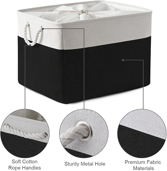 Organization and Storage for Shelves - Extra Jumbo 3 Pack 20.5x15.7x13.8 inch Fabric Storage Basket for Organizing, Storage Bins for Shoes Towel Blanket (White & Black)