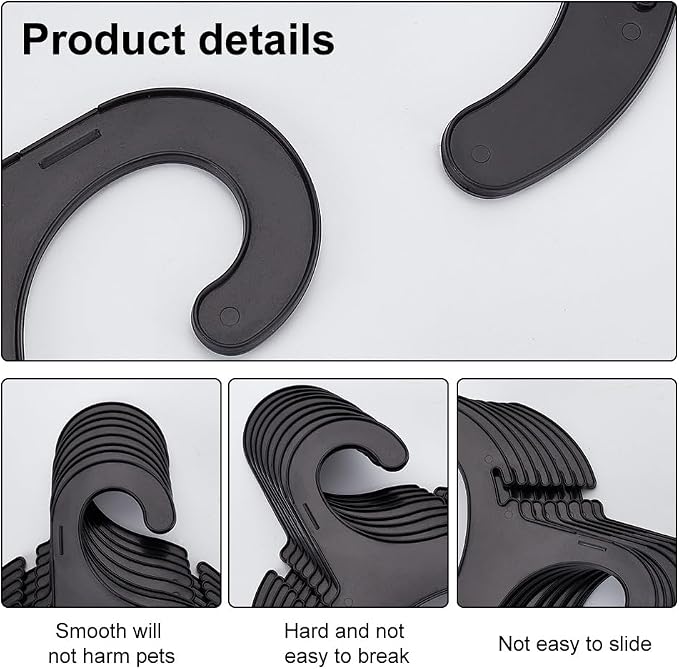 16pcs Pet Clothes Hanger, Black Plastic Apparel Hangers for Dog Cat Mini Clothes Hangers Non-Slip Pet Costume Racks for Pet Puppy Small Clothes Organizer, 6.3x6.4x0.2 inch
