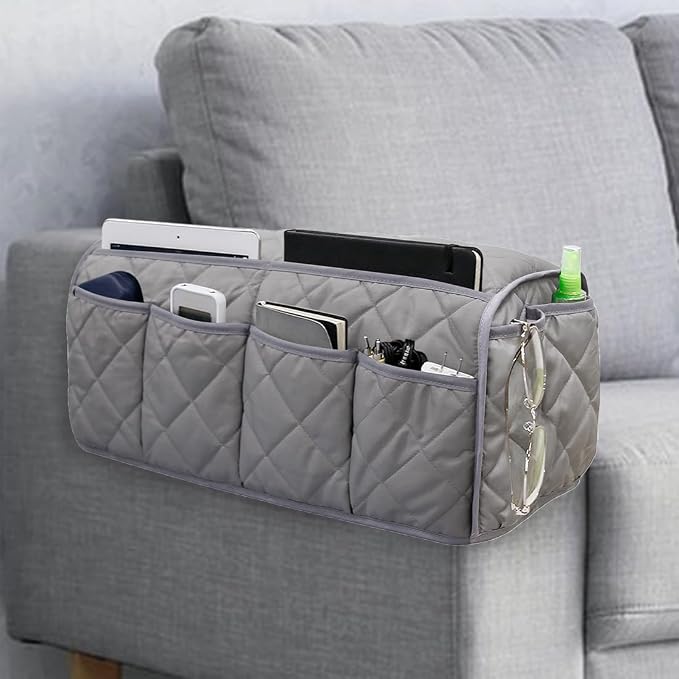 Remote Control Holder for Armchair, Armchair Caddy TV Remote Holder for Recline 14 Pockets, Non-Slip Remote Caddy Couch Caddy Organizer for TV Remote, Phone, Magazine (Grey)