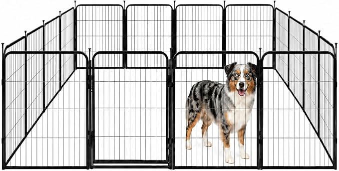 Indoor Dog Playpen - 32 inch, 16 Panels for Small and Puppy Size Dogs - Heavy Duty Metal Portable Pet Fence with Black Anti-Rust Coating - Play Pen w/Extra Wide Gate