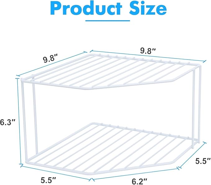 2Pcs 2-Tier Corner Stackable Organizer Shelf - Cabinet Storage Shelf Rack, Shelves，Kitchen Counter and Cabinet Shelf, Storage Rack Organizer for Kitchen(White)