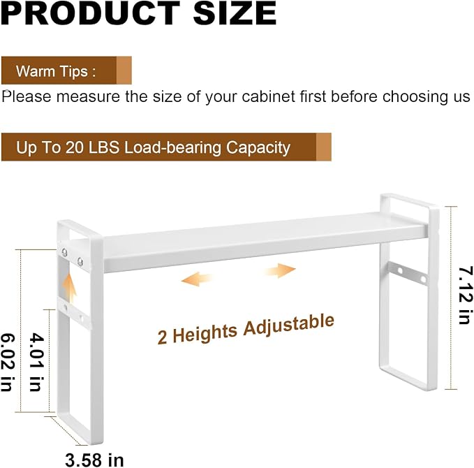 Small Expandable Medicine Cabinet Shelf, 3.58” Wide Metal Storage Stand with Adjustable Layers & Non-Slip Pads for Kitchen, Pantry, & Bathroom – White