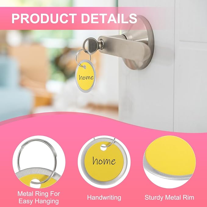 PATIKIL 1.2 Inch Metal Rim Key Tags 25 Pack Blank Round Paper Tags Bulk Writable Keychain Identifiers with Split Rings for Car Door Drawer Key Luggage Pet, Yellow
