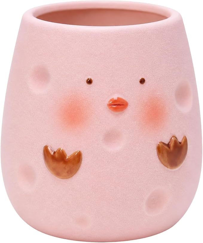 Ceramic Chicken Shaped Pen Pencil Holder for Desk Decoration Accessories Chicken Decor Makeup Brush Pen Cups Succulent Plant Pot Office School Ideal Gifts for Women, Mom or Birthdays (pink)