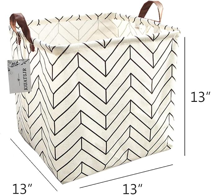 Square Canvas Toy Storage Bins Basket with Handle Collapsible Toy Organizer for Nursery Storage, Kid's Toy & Laundry, Gift Baskets(White-Geometric)