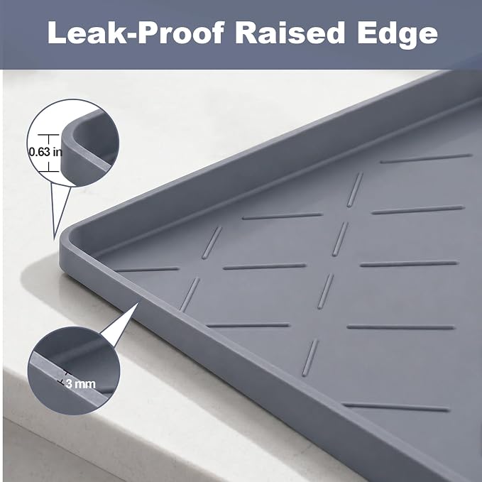 Extra Thick Dog Food Mat Waterproof with Raised Edge 19" x 12" | Silicone Multipurpose Mat, Under Sink Cabinet Protector for Kitchen, Bathroom, Shelf, Pet Feeding, Boot & Plant Trays