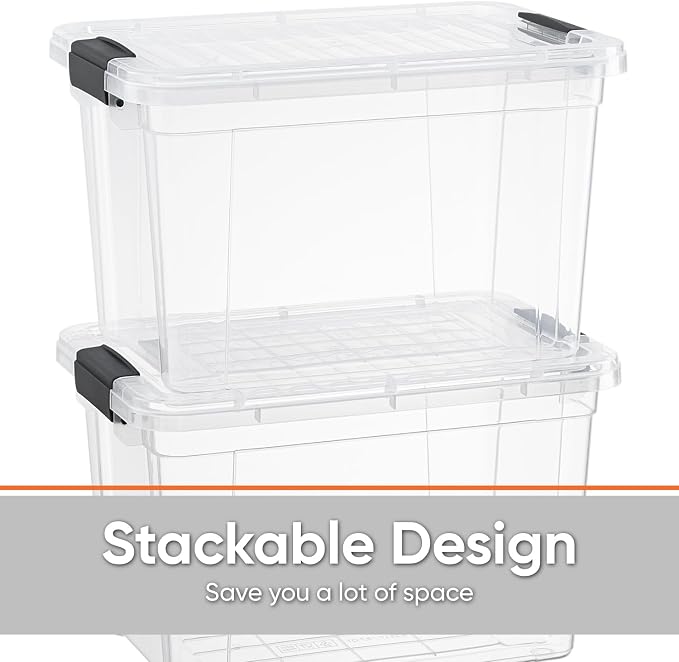 Superio 26.5 Quart Clear Plastic Storage Boxes with Lids, Stackable Organizer Containers, BPA-Free Storage Bins for Home, Office, School & Dorm, 6 Pack