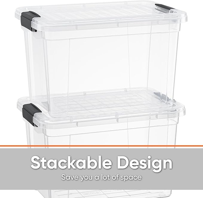 Superio 49 Quart Clear Plastic Storage Boxes with Lids, Stackable Organizer Containers, BPA-Free Storage Bins for Home, Office, School & Dorm, 18 Pack