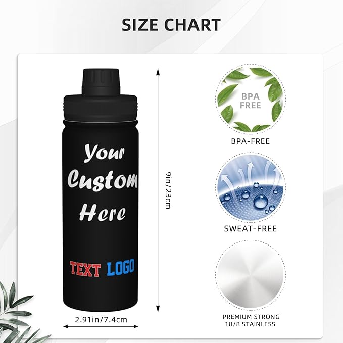 Personalized Water Bottle,18oz Sports Insulated Kettle,Add your photos text, Suit for Camping Backpacking School, Custom Gift for Dad Mom