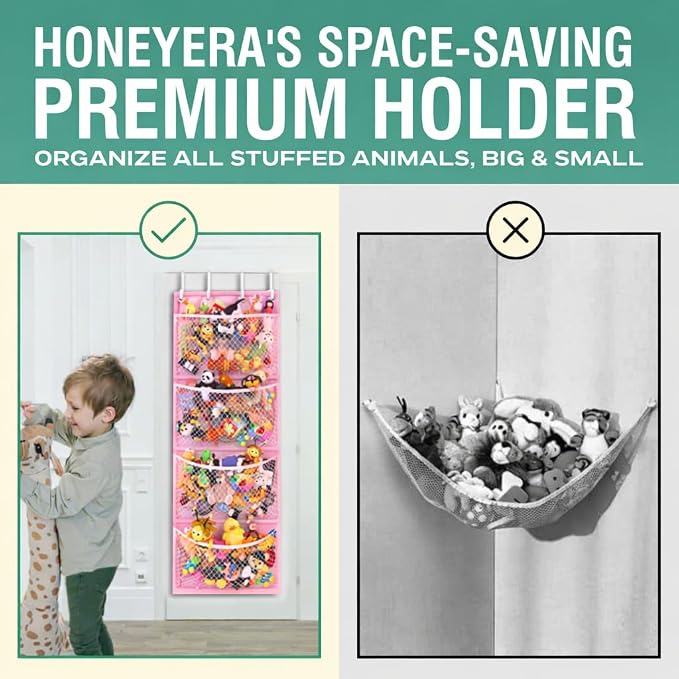 Honeyera Storage for Stuffed Animals - Over Door Organizer for Stuffies, Baby Accessories, and Toy Plush/Easy Installation with Breathable Hanging Storage Pockets Big Girls Chair Toddler Large Bag