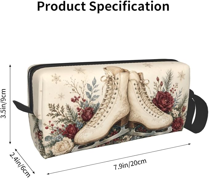 Ice Skate Small Makeup Bag, 600D Oxford Cosmetic Pouch for Women | Ice Skate Cosmetic Bag, Double-Sided Printed Toiletry Pouch with Foam Padding for Women, Travel, Gym, Weekend and Daily Use