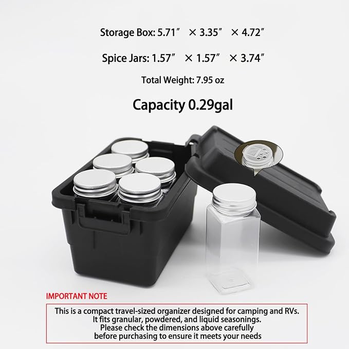 6-Piece Camping Spice Kit, BPA-Free Leakproof, Portable Seasoning Organizer for Travel