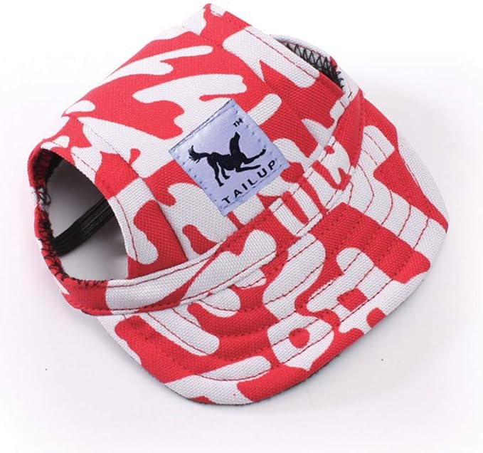 Leconpet Baseball Caps Hats with Neck Strap Adjustable Comfortable Ear Holes for Small Medium and Large Dogs in Outdoor Sun Protection (S, Red Letters)