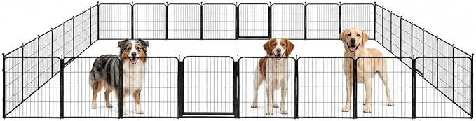 Outdoor Dog Playpen - 32 inch, 32 Panels for Small and Medium Size Dogs - Heavy Duty Metal Pet Fence with Black Anti-Rust Coating - Portable Exercise Play Pen for RV, Camping, and Yard