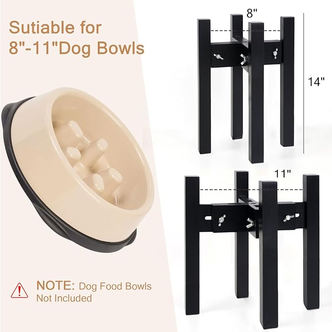 Elevated Dog Bowl Stand Adjustable Dog Food Holder 14”H Large Black | 14” Elevated Dog Bowl Stand, Large Dogs, Adjustable, Fits 8”-11” Bowls, Single Bowl Holder, Natural Bamboo, Classic Black