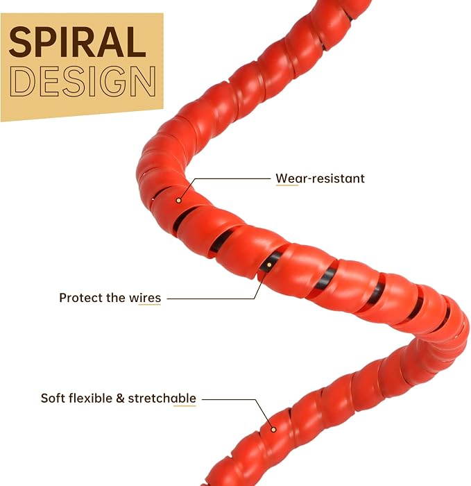 Spiral Cable Wrap, 10ft Cable Sleeves for Cords, Flexible Cable Management Sleeve for Computer, Power, Audio & Video Cords (red, 3/8")