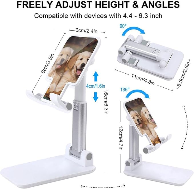 Golden Retriever Dogs Puppies Pets Foldable Phone Stand Desk Taller Stand | Adjustable Angle Height Cell Phone Holder Rotating Cell Phone Stand Portable Tablet Stand for Smartphone Tablet