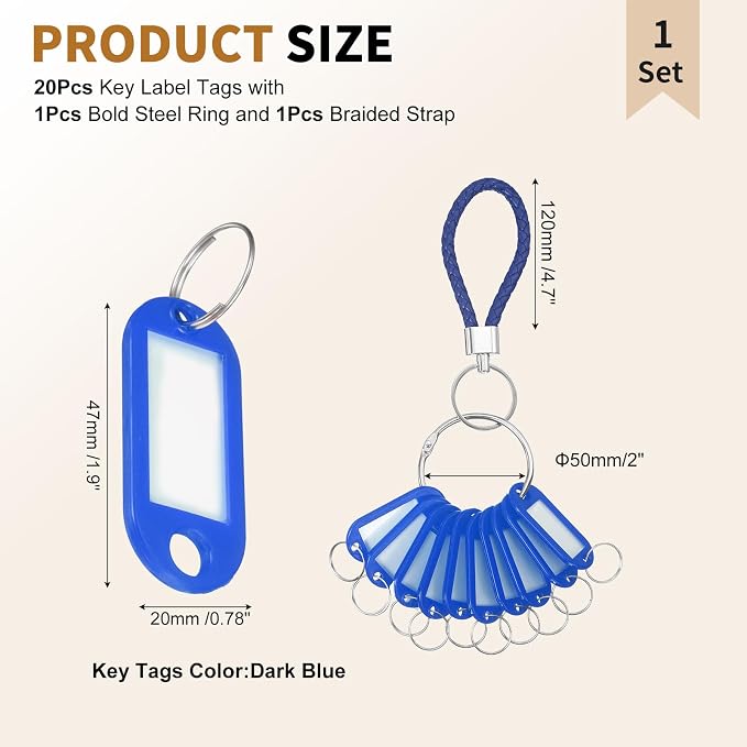 PATIKIL Key Tags with Labels, Key Organizer Keychain Markers Tags Holder with Bold Steel Ring and Braided Strap for Office
